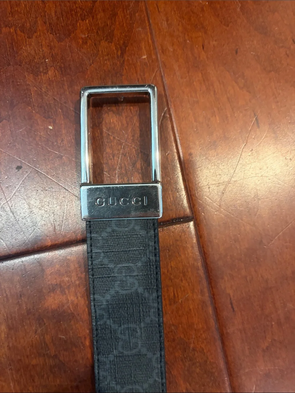 Gucci Men's Gray GG Canvas Belt with Silver Buckle